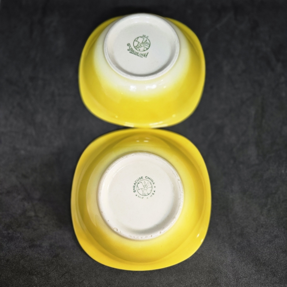 Syracuse China Pair Side Dish Yellow Square Bowls
